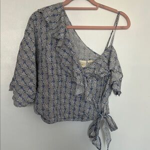 Anthro Maeve One Sleeve Wrap Ruffle Blouse